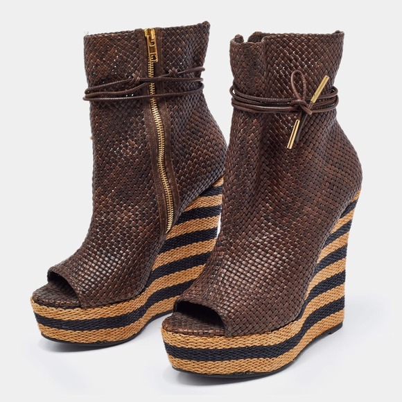 Burberry Shoes - Burberry Woven Leather Burnell Wedge Peep Toe Pump Size 38 / 8
